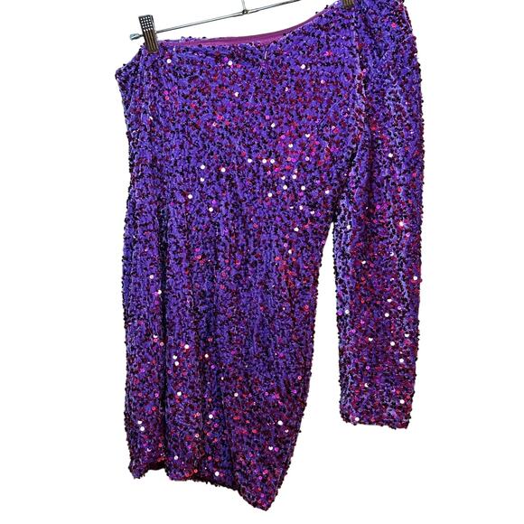 Purple Sequin One-Shoulder Bodycon Mini Dress – Fits Like M/L - Picture 1 of 3